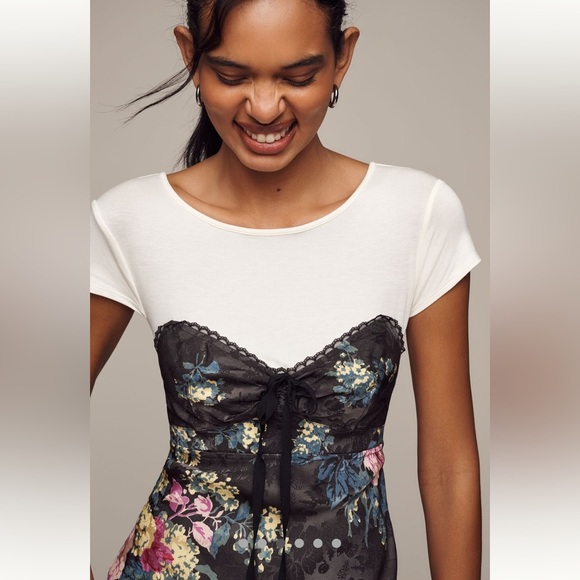 Anthropologie Twofer Slip Midi Dress Size Medium Black Floral Side Zipper - Picture 3 of 15